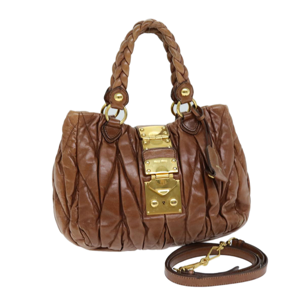 Miu Miu Materasse Hand Bag Leather 2way Brown Auth bs14570