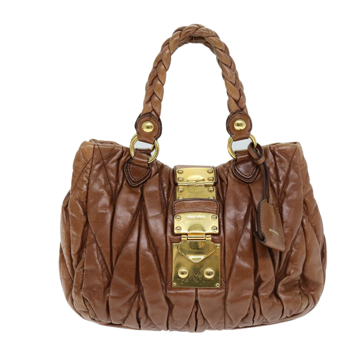 Miu Miu Materasse Hand Bag Leather 2way Brown Auth bs14570