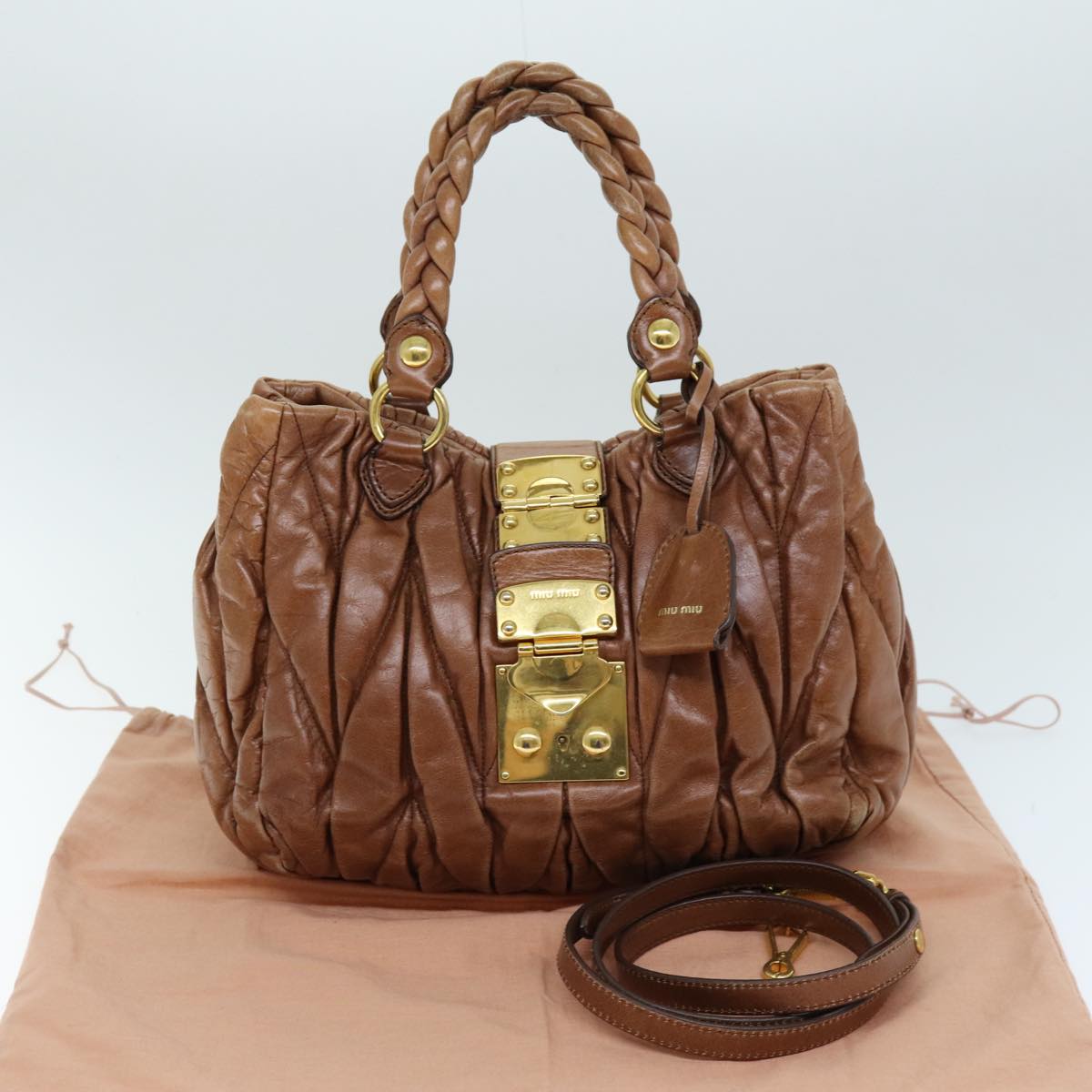 Miu Miu Materasse Hand Bag Leather 2way Brown Auth bs14570