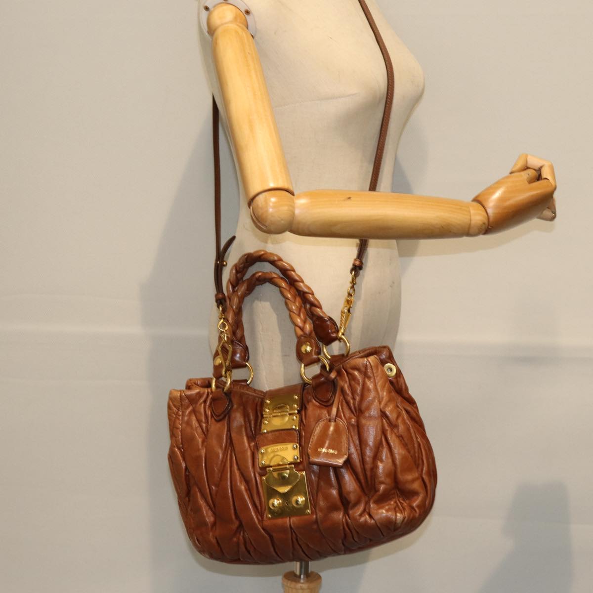 Miu Miu Materasse Hand Bag Leather 2way Brown Auth bs14570