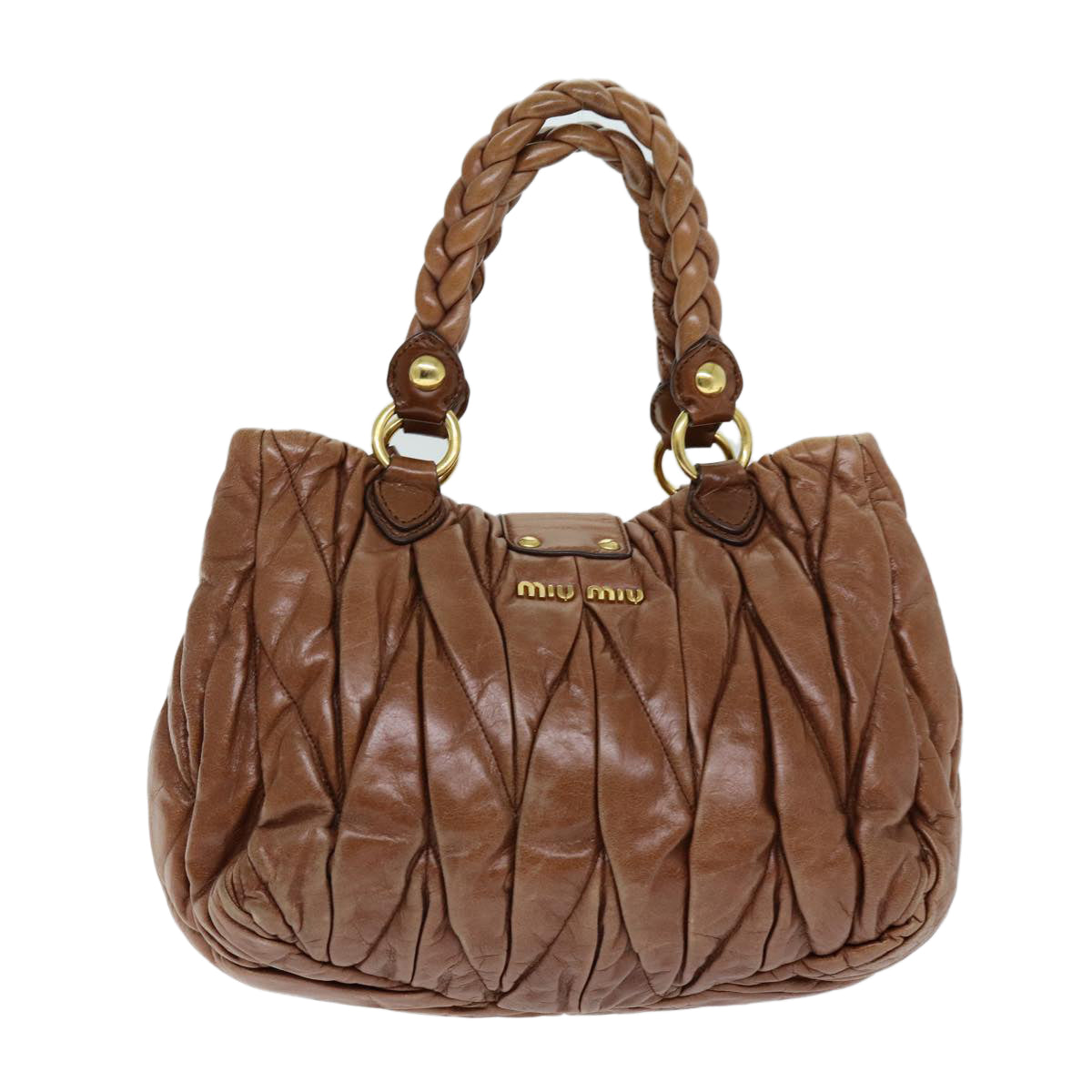 Miu Miu Materasse Hand Bag Leather 2way Brown Auth bs14570 - 0