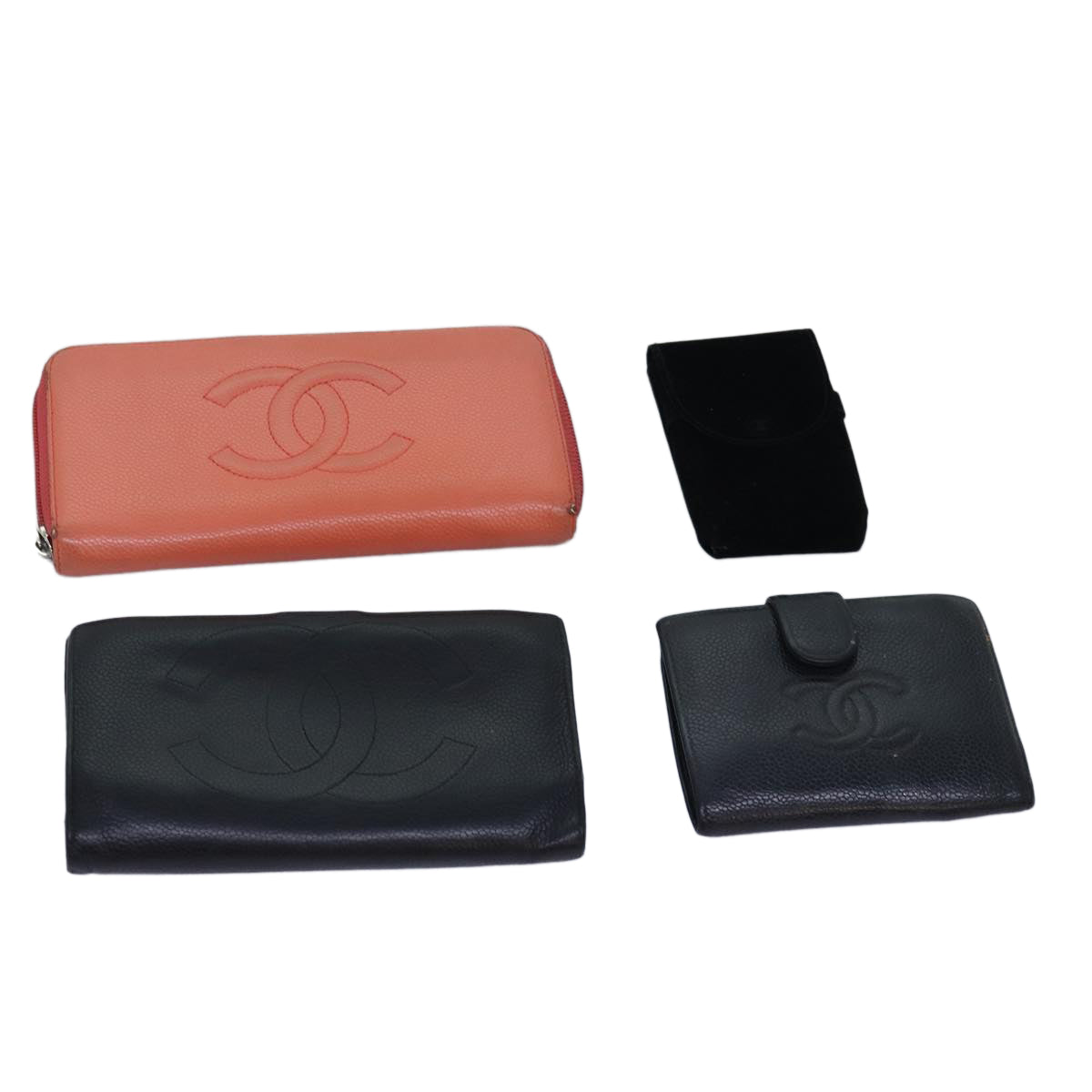 CHANEL Wallet Leather 4Set Orange Black CC Auth bs14579