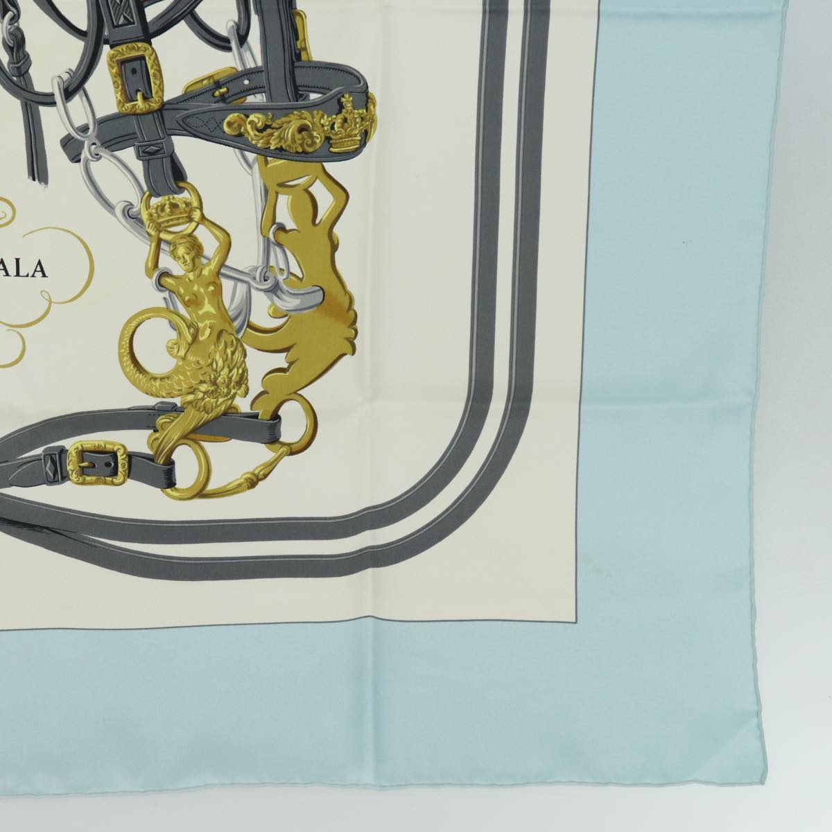 HERMES Carre 90 Scarf ""BRIDES de GALA"" Silk Blue Auth bs14589