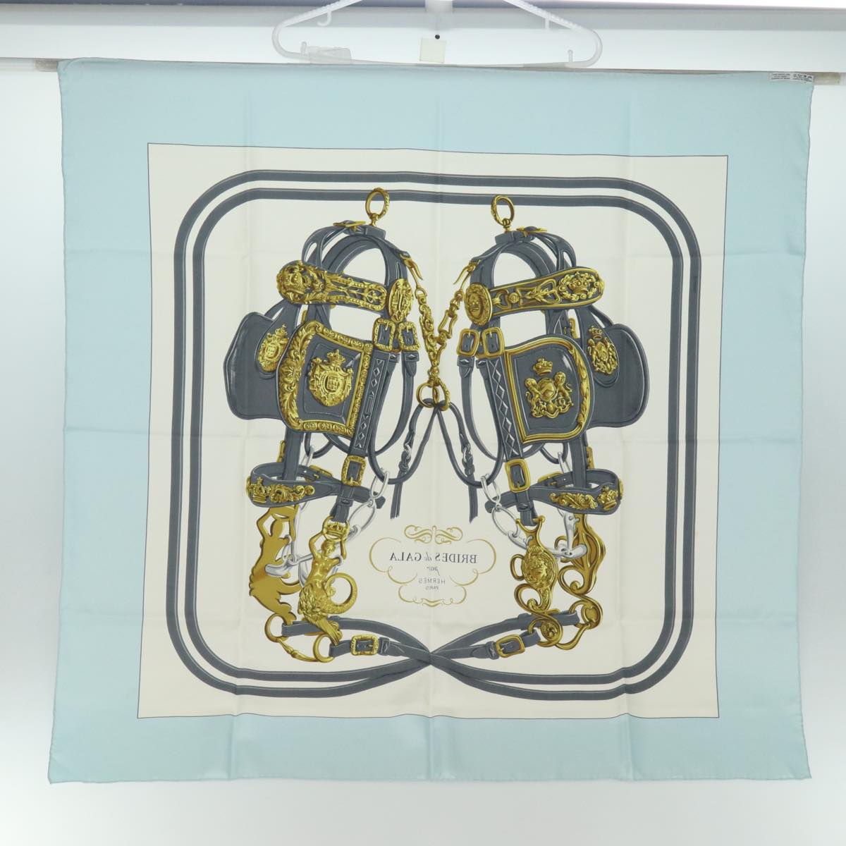 HERMES Carre 90 Scarf ""BRIDES de GALA"" Silk Blue Auth bs14589