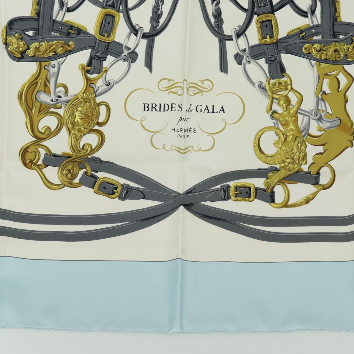 HERMES Carre 90 Scarf ""BRIDES de GALA"" Silk Blue Auth bs14589