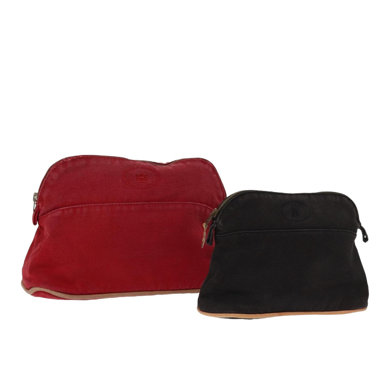 HERMES Pouch Canvas 2Set Red Black Auth bs14595