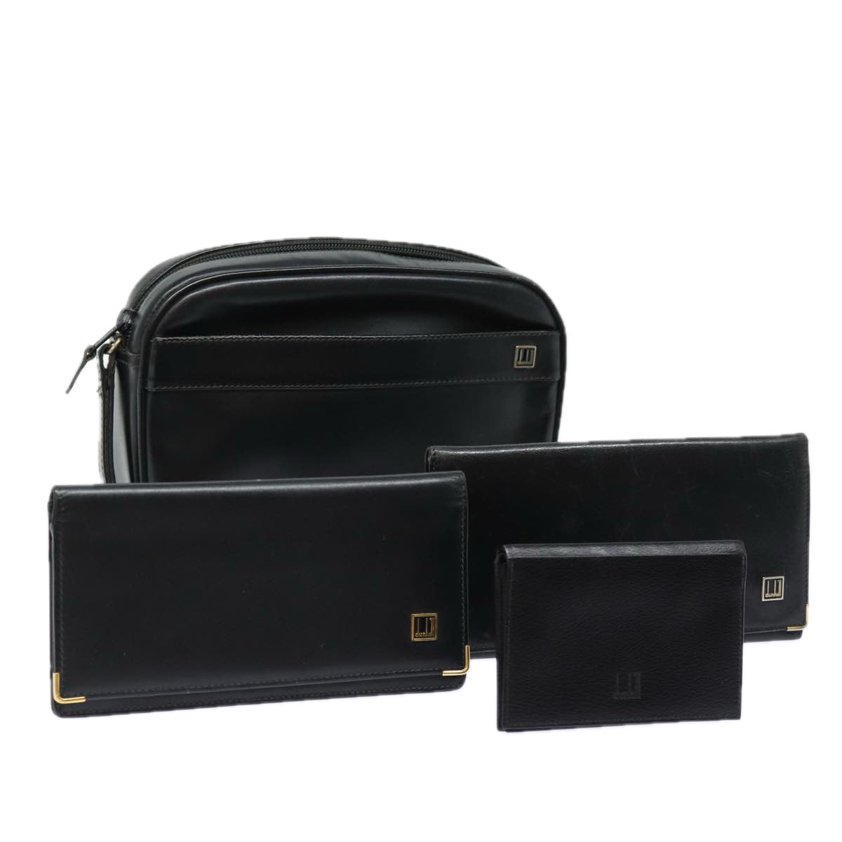 Dunhill Wallet Clutch Bag Leather 4Set Black Auth bs14597