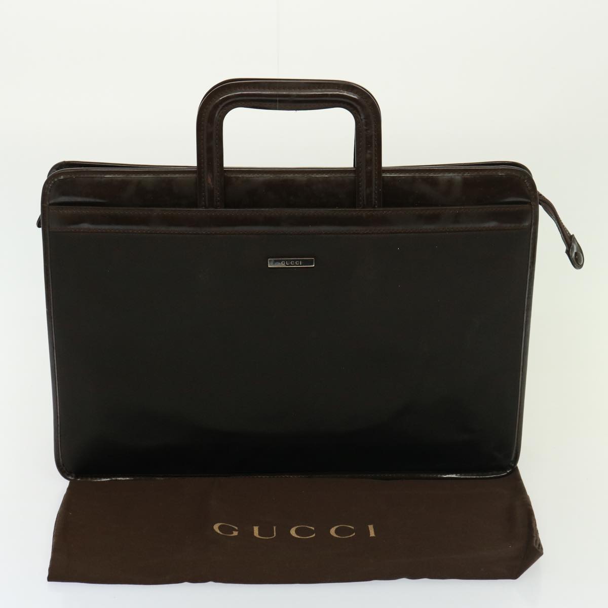 GUCCI Hand Bag Nylon Brown Auth bs14617