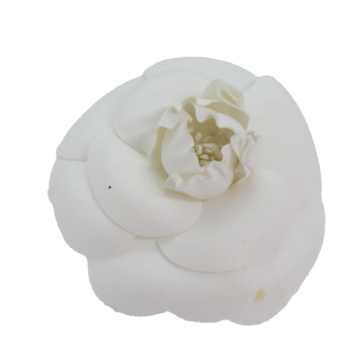 CHANEL Flower Brooch Canvas White CC Auth bs14620