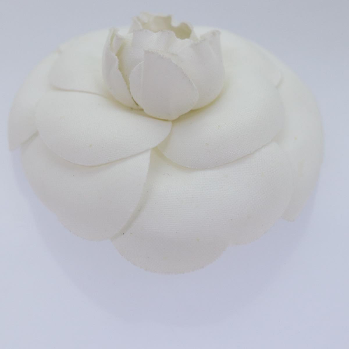 CHANEL Flower Brooch Canvas White CC Auth bs14620