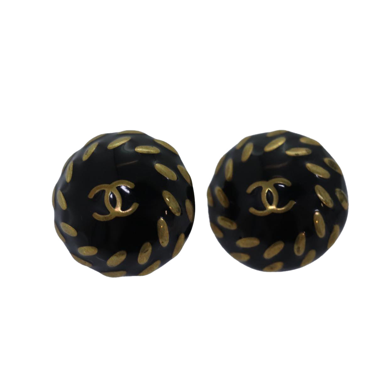 CHANEL Earring Black CC Auth bs14622