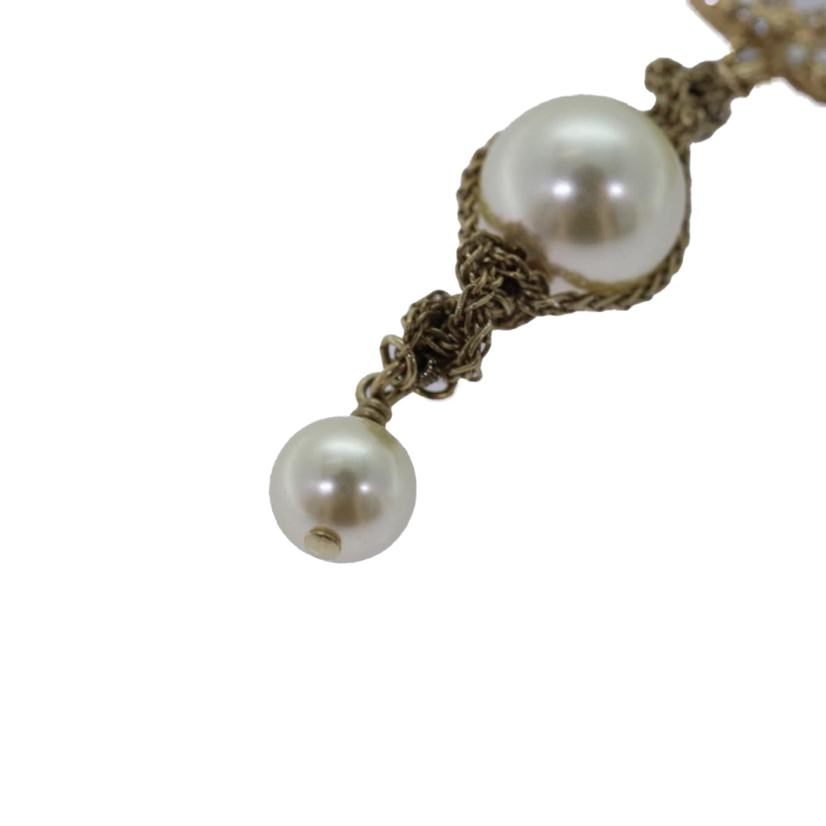 CHANEL Pearl Necklace metal Gold CC Auth bs14625