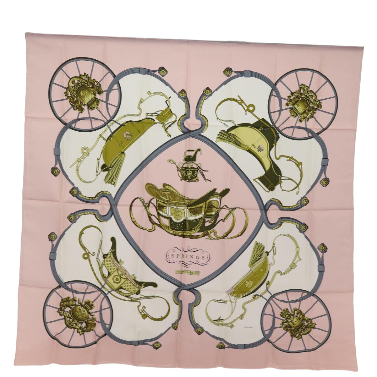 HERMES Carre 90 Scarf ""SPRINGS"" Silk Pink Auth bs14633