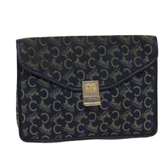 CELINE C Macadam Canvas Clutch Bag Navy Auth bs14643