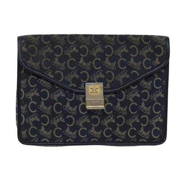 CELINE C Macadam Canvas Clutch Bag Navy Auth bs14643