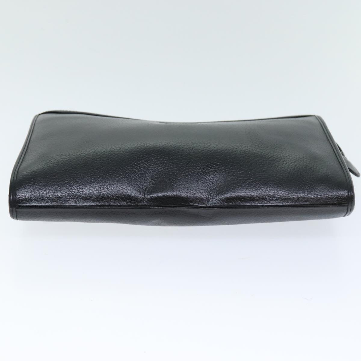 Burberrys Clutch Bag Leather Black Auth bs14647