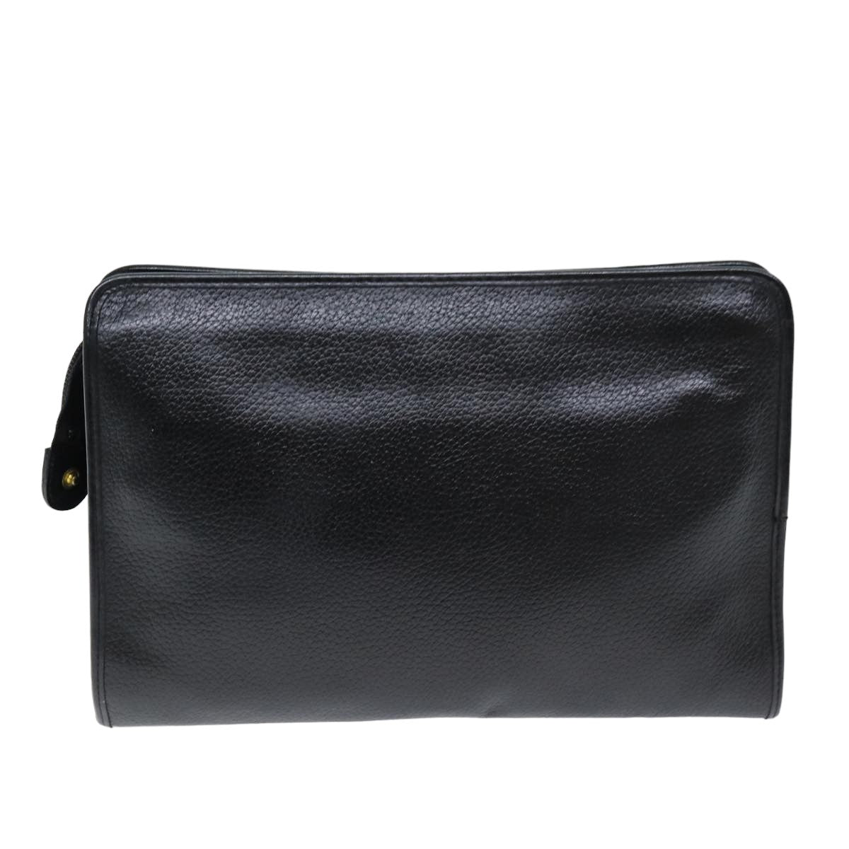 Burberrys Clutch Bag Leather Black Auth bs14647 - 0