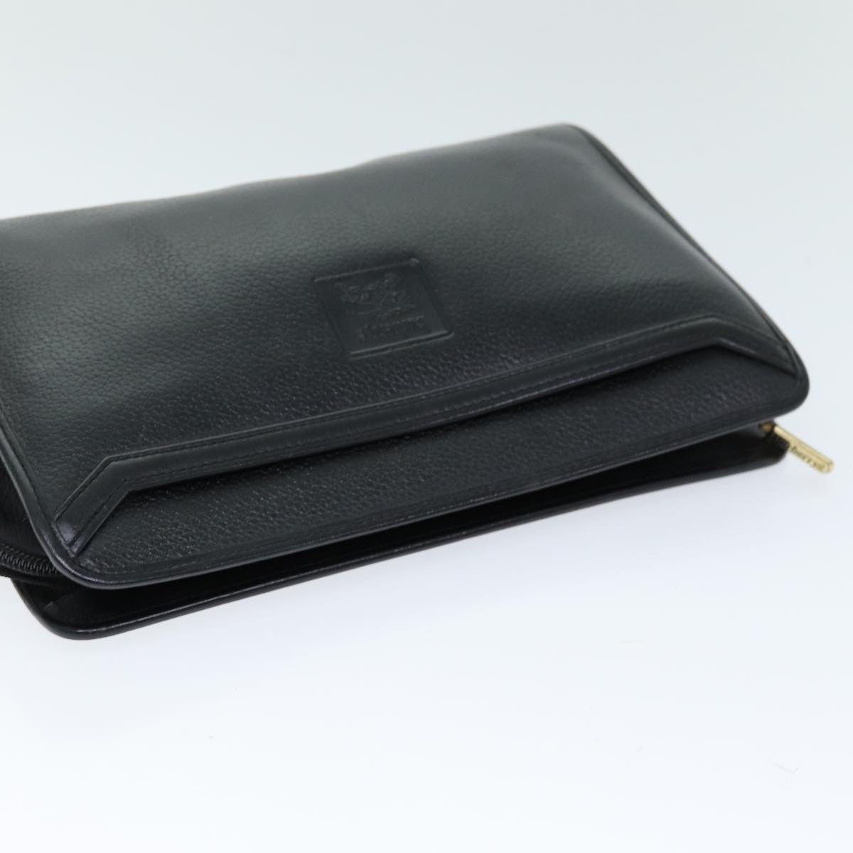 Burberrys Clutch Bag Leather Black Auth bs14647