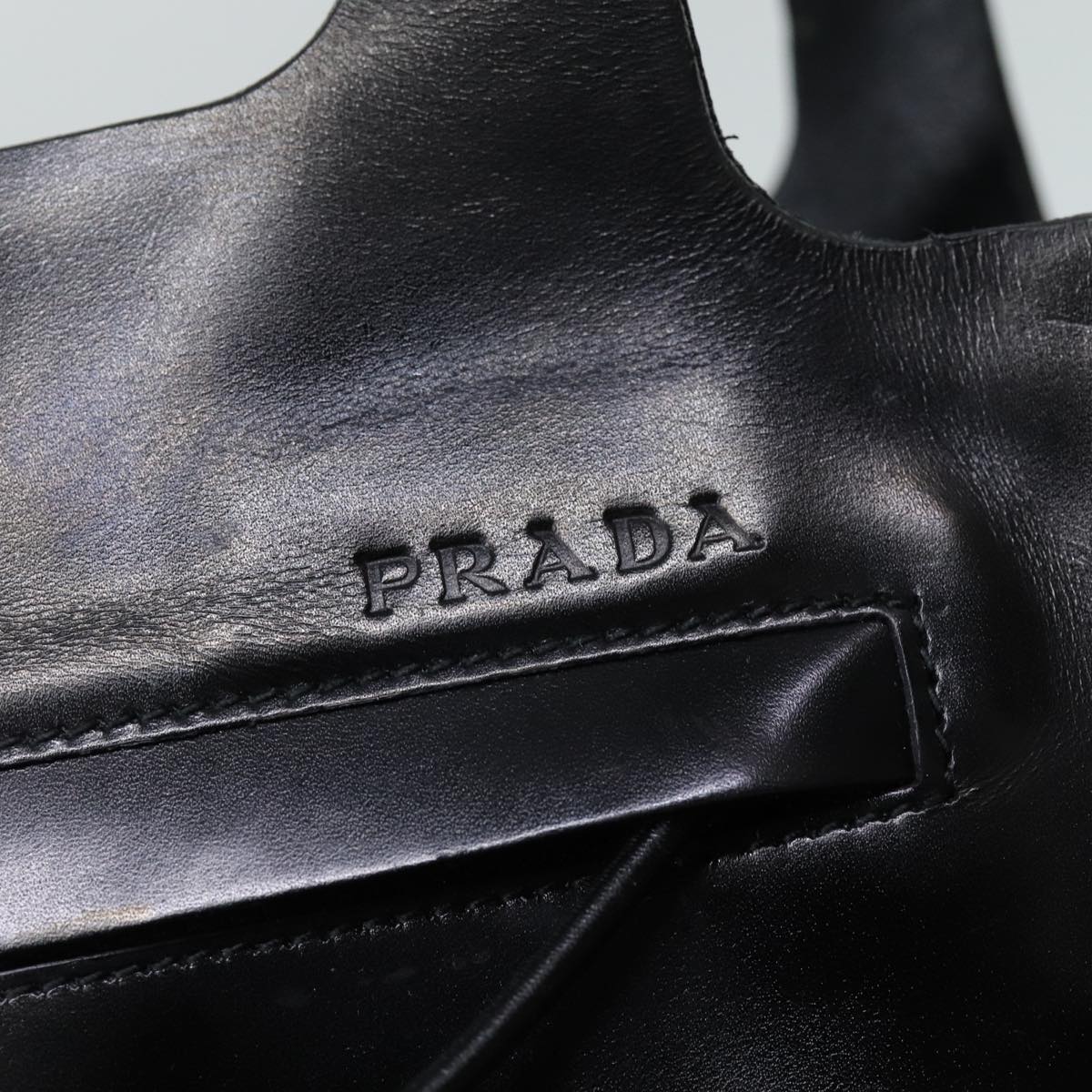 PRADA Hand Bag Leather Black Auth bs14681