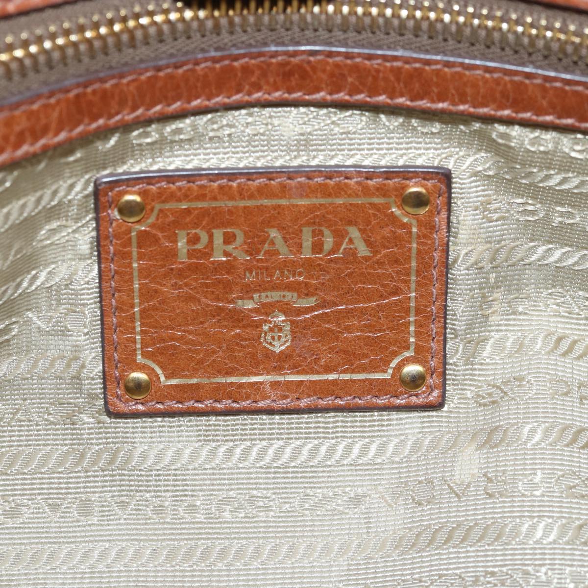 PRADA Hand Bag Leather 2way Brown Auth bs14682