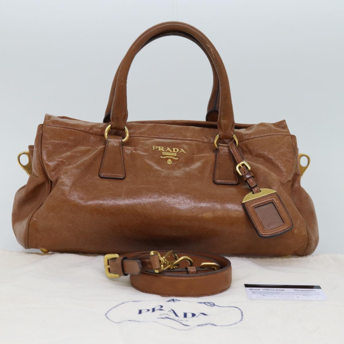 PRADA Hand Bag Leather 2way Brown Auth bs14682