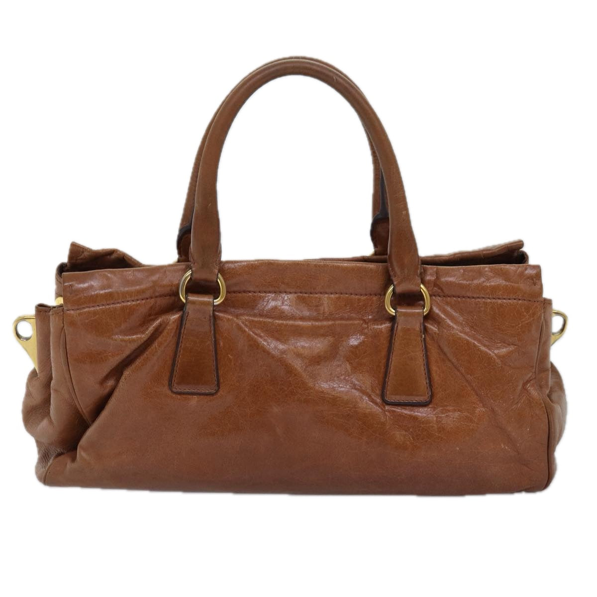PRADA Hand Bag Leather 2way Brown Auth bs14682 - 0