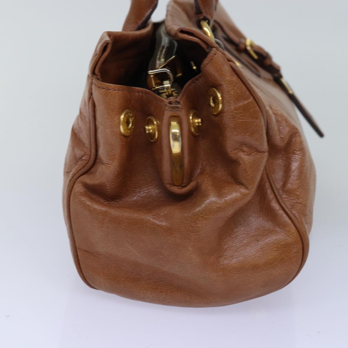 PRADA Hand Bag Leather 2way Brown Auth bs14682