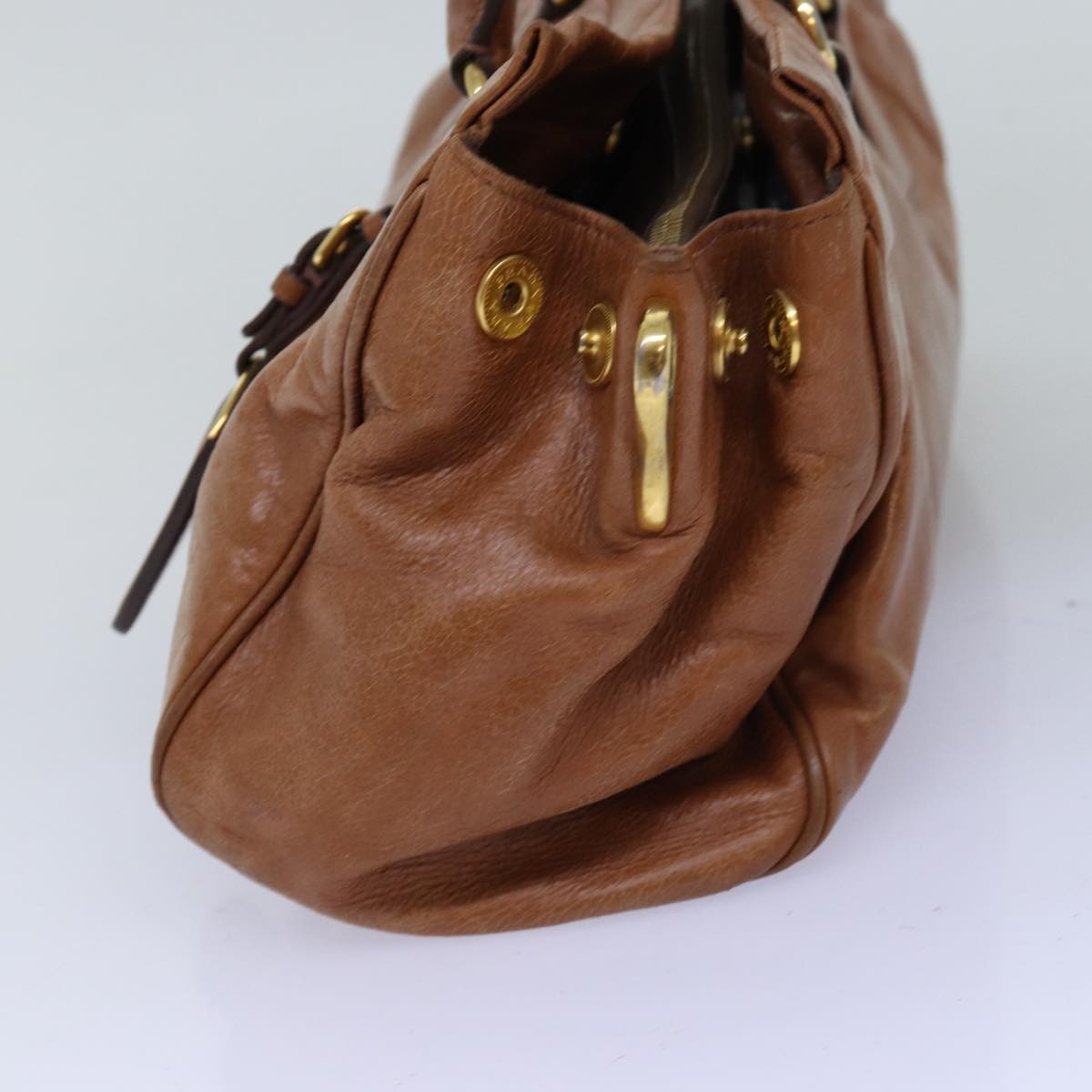 PRADA Hand Bag Leather 2way Brown Auth bs14682