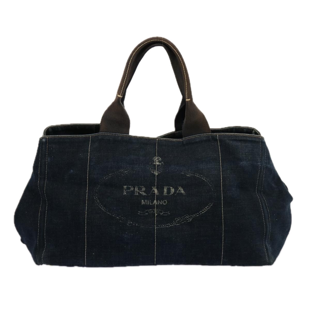 PRADA Canapa GM Hand Bag Denim Blue Auth bs14686