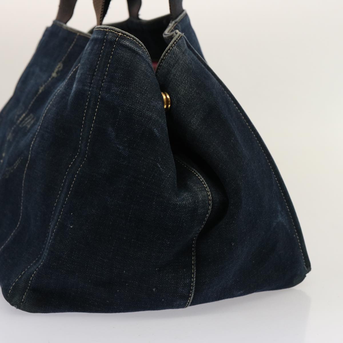 PRADA Canapa GM Hand Bag Denim Blue Auth bs14686