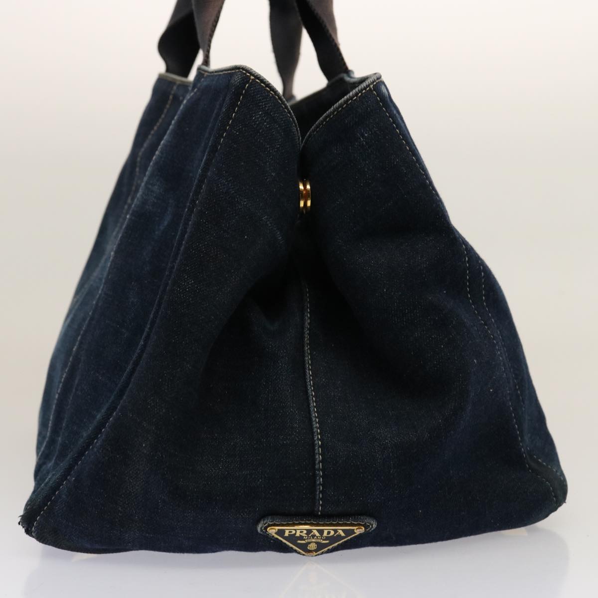 PRADA Canapa GM Hand Bag Denim Blue Auth bs14686