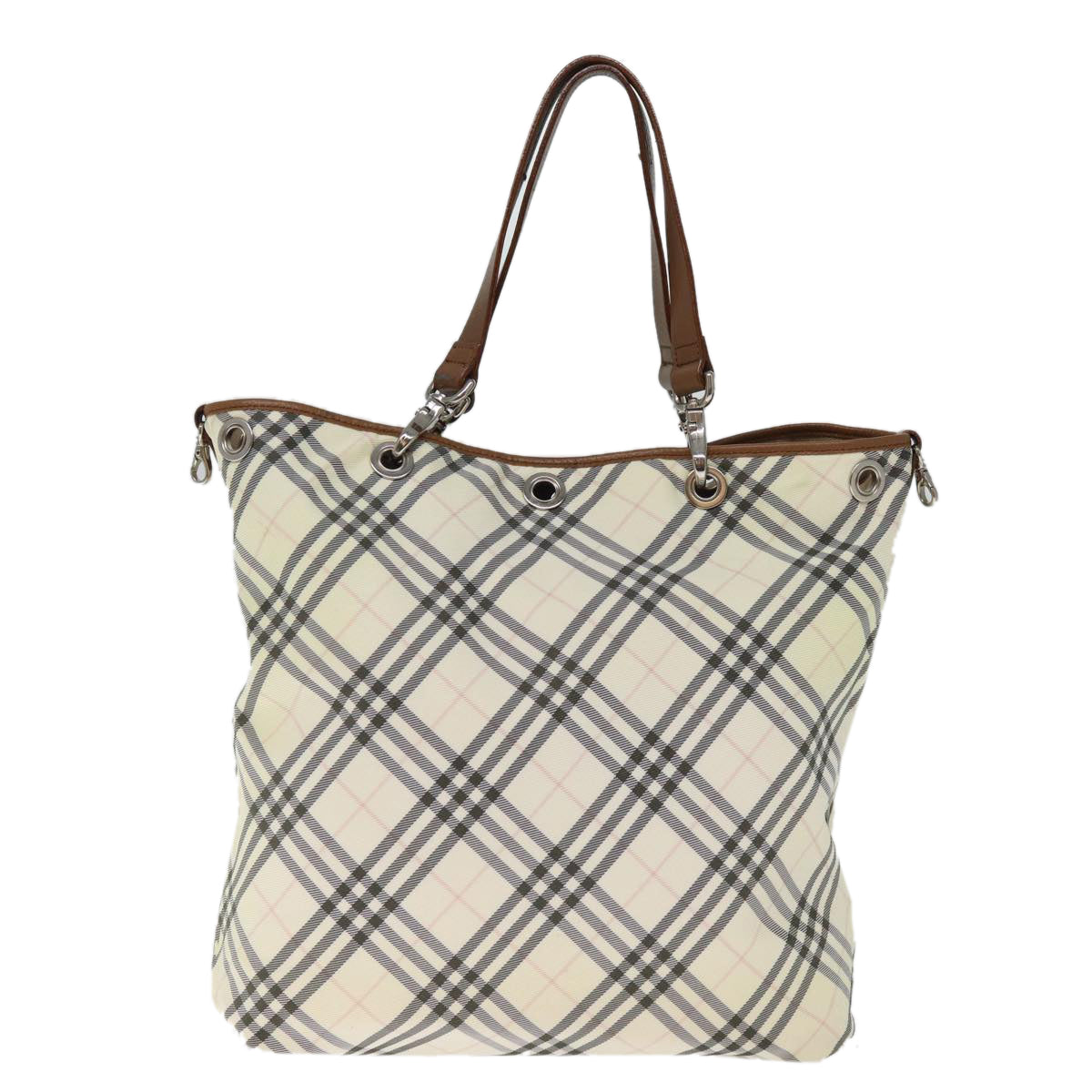 BURBERRY Nova Check Blue Label Tote Bag Canvas Reversible Beige Auth bs14692