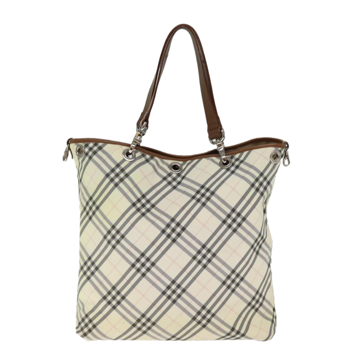 BURBERRY Nova Check Blue Label Tote Bag Canvas Reversible Beige Auth bs14692