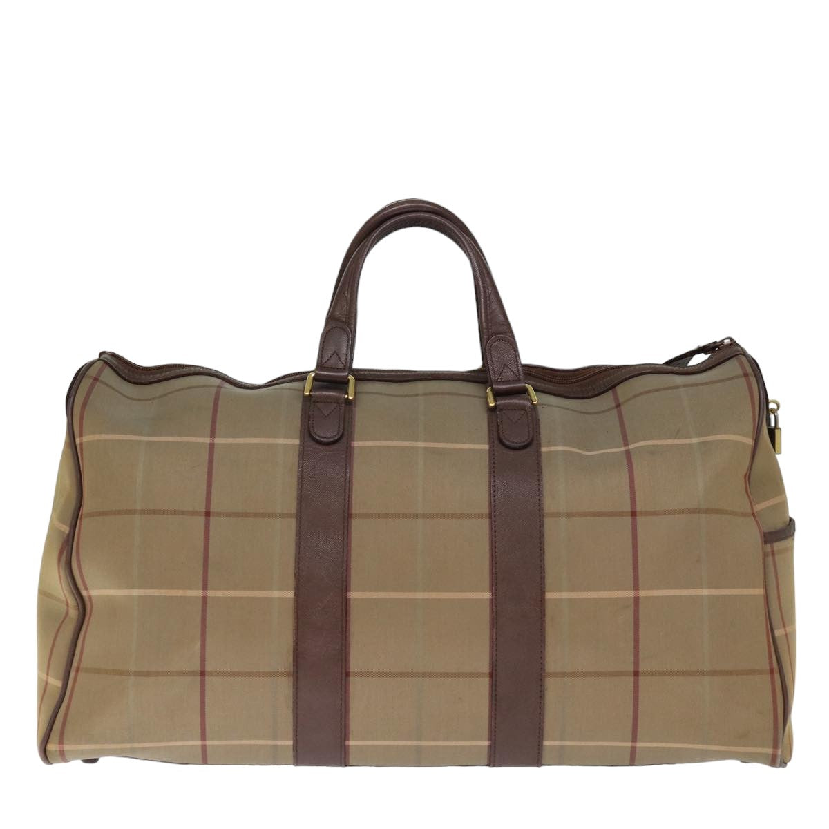 Burberrys Nova Check Boston Bag Canvas Beige Auth bs14693 - 0