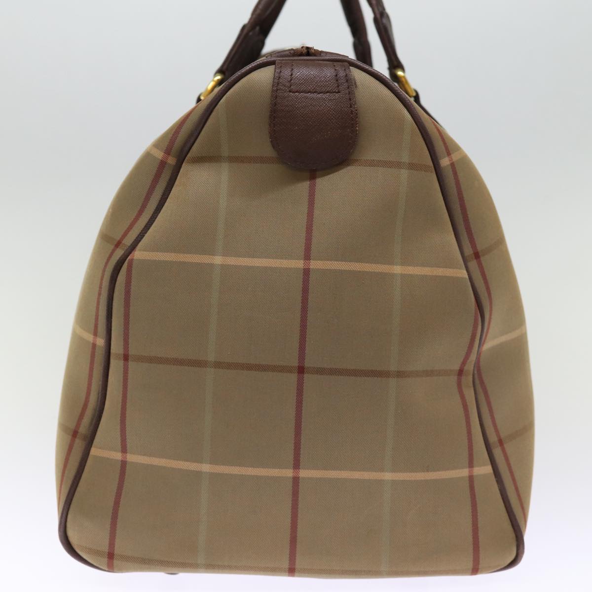 Burberrys Nova Check Boston Bag Canvas Beige Auth bs14693