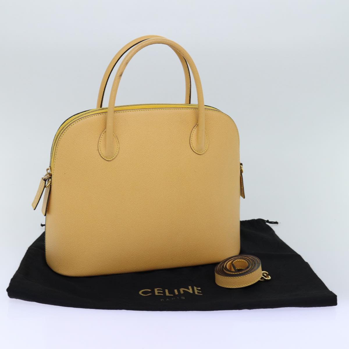 CELINE Hand Bag Leather 2way Yellow Auth bs14695