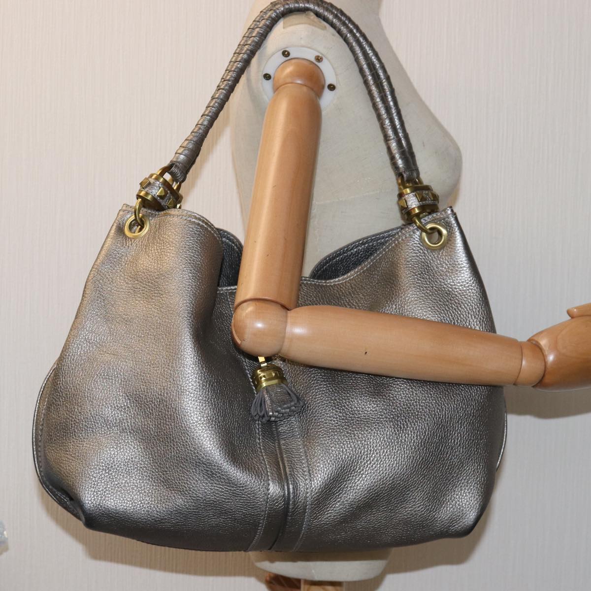 Jimmy Choo Shoulder Bag Leather Silver Auth bs14699