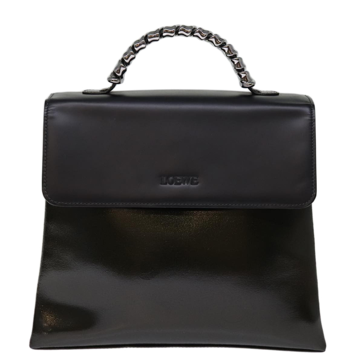 LOEWE Velazquez Hand Bag Enamel Leather Black Auth bs14706