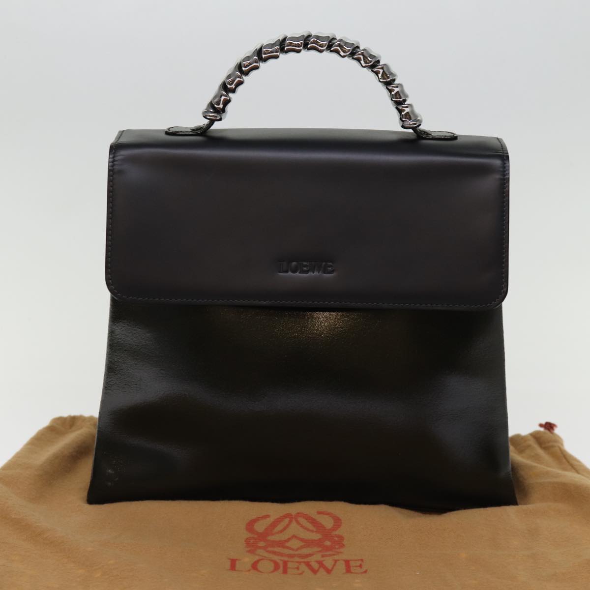 LOEWE Velazquez Hand Bag Enamel Leather Black Auth bs14706