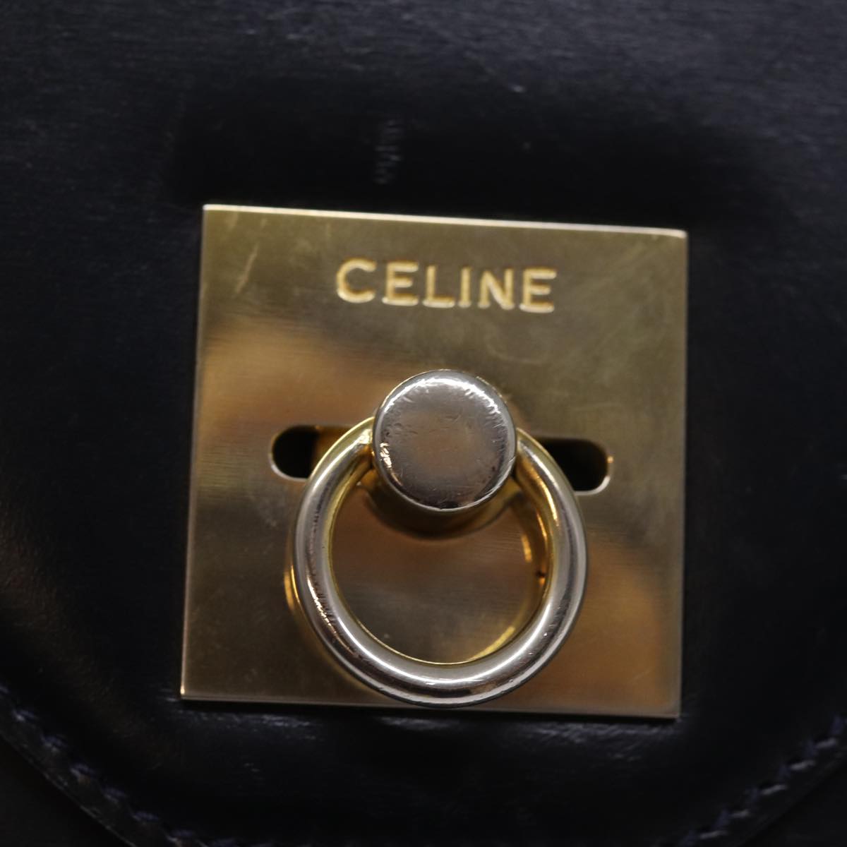 CELINE Clutch Bag Leather Black Auth bs14709