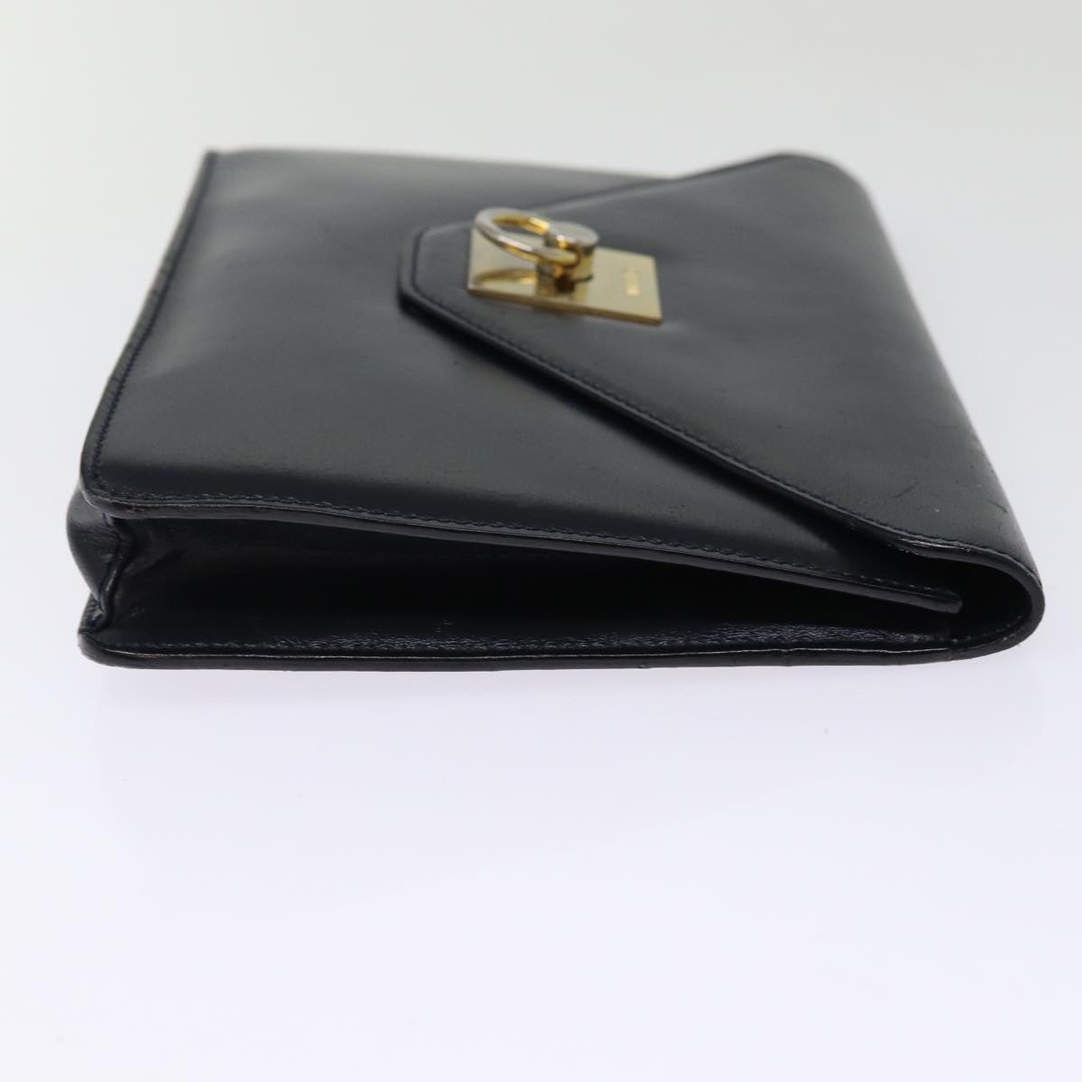 CELINE Clutch Bag Leather Black Auth bs14709