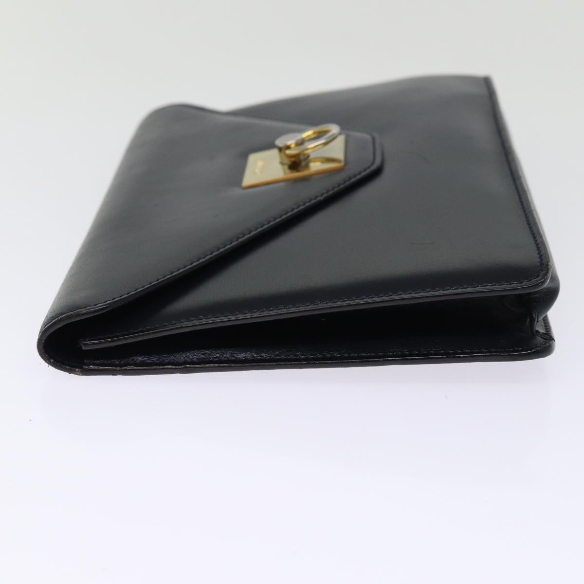 CELINE Clutch Bag Leather Black Auth bs14709