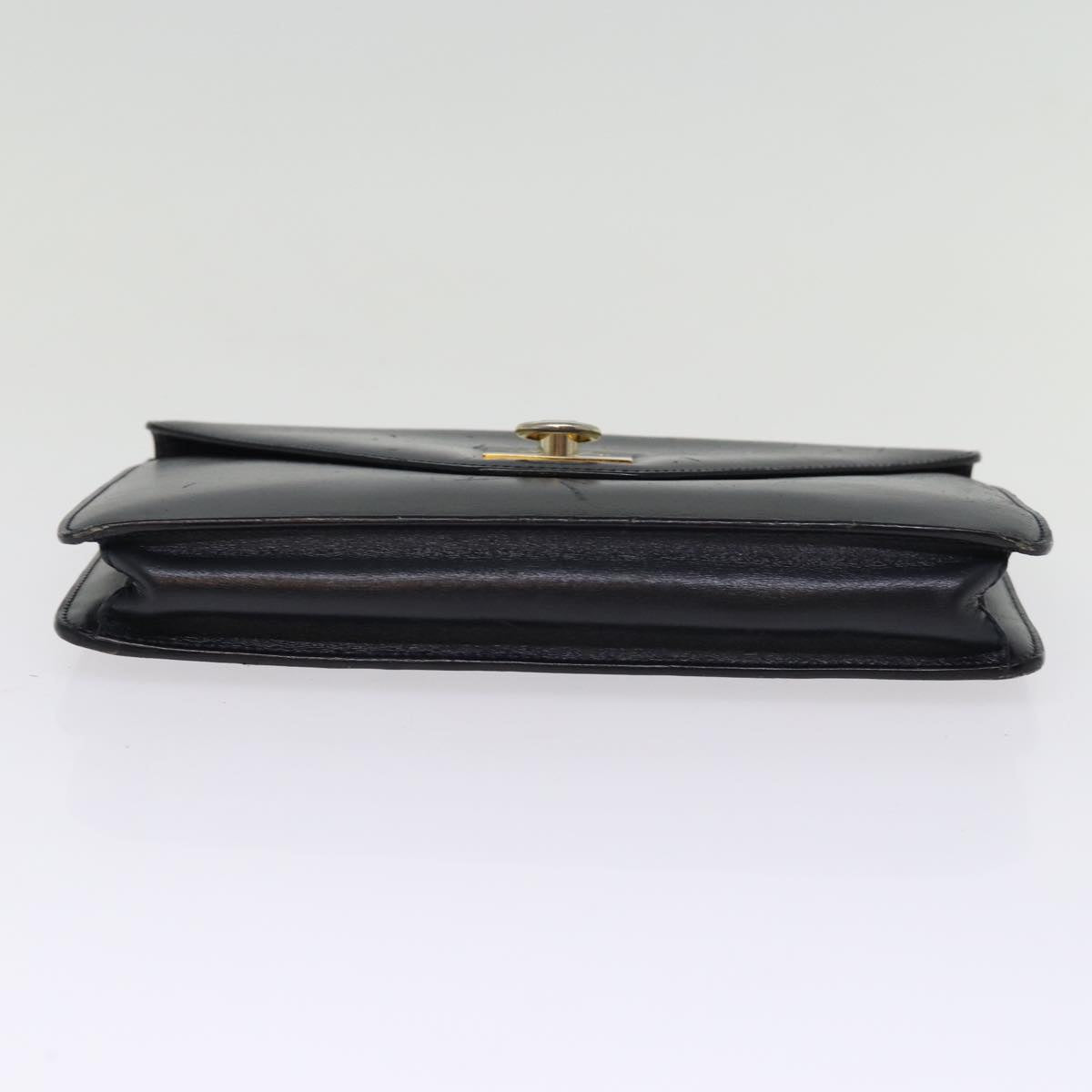 CELINE Clutch Bag Leather Black Auth bs14709