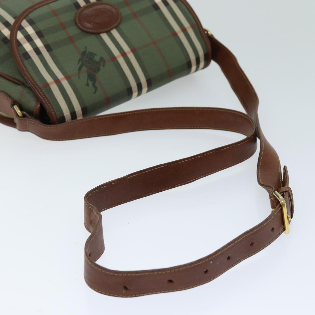 Burberrys Nova Check Shoulder Bag PVC Leather Green Auth bs14739