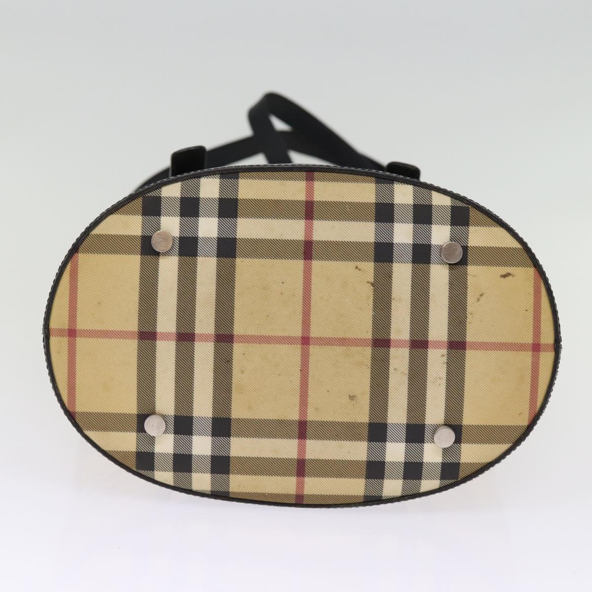 BURBERRY Nova Check Shoulder Bag PVC Leather Beige Auth bs14740