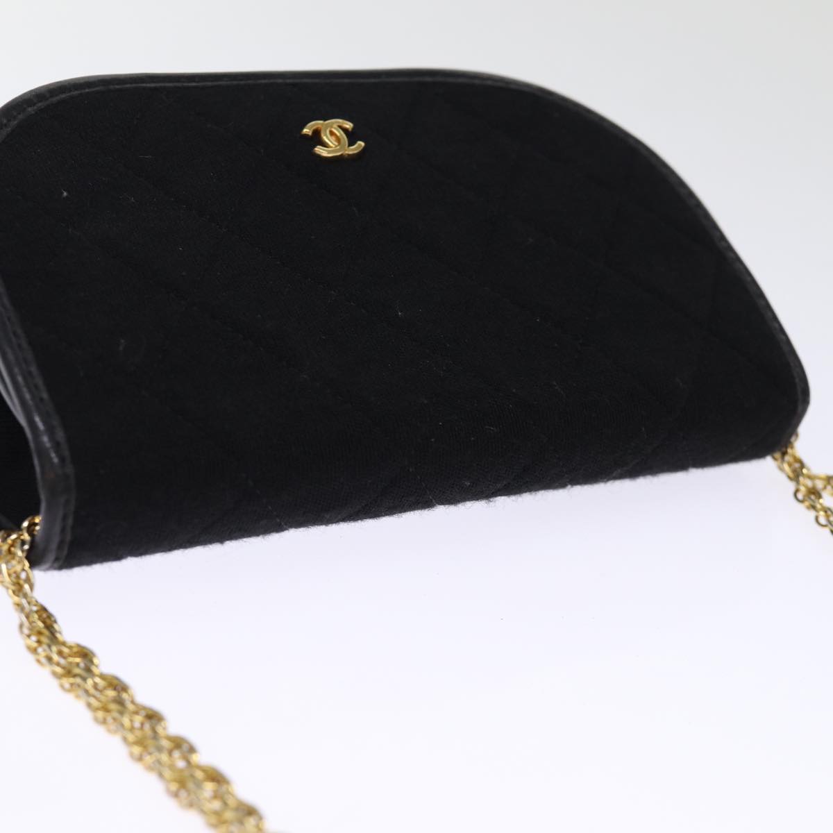 CHANEL Matelasse Chain Shoulder Bag cotton Black CC Auth bs14749A