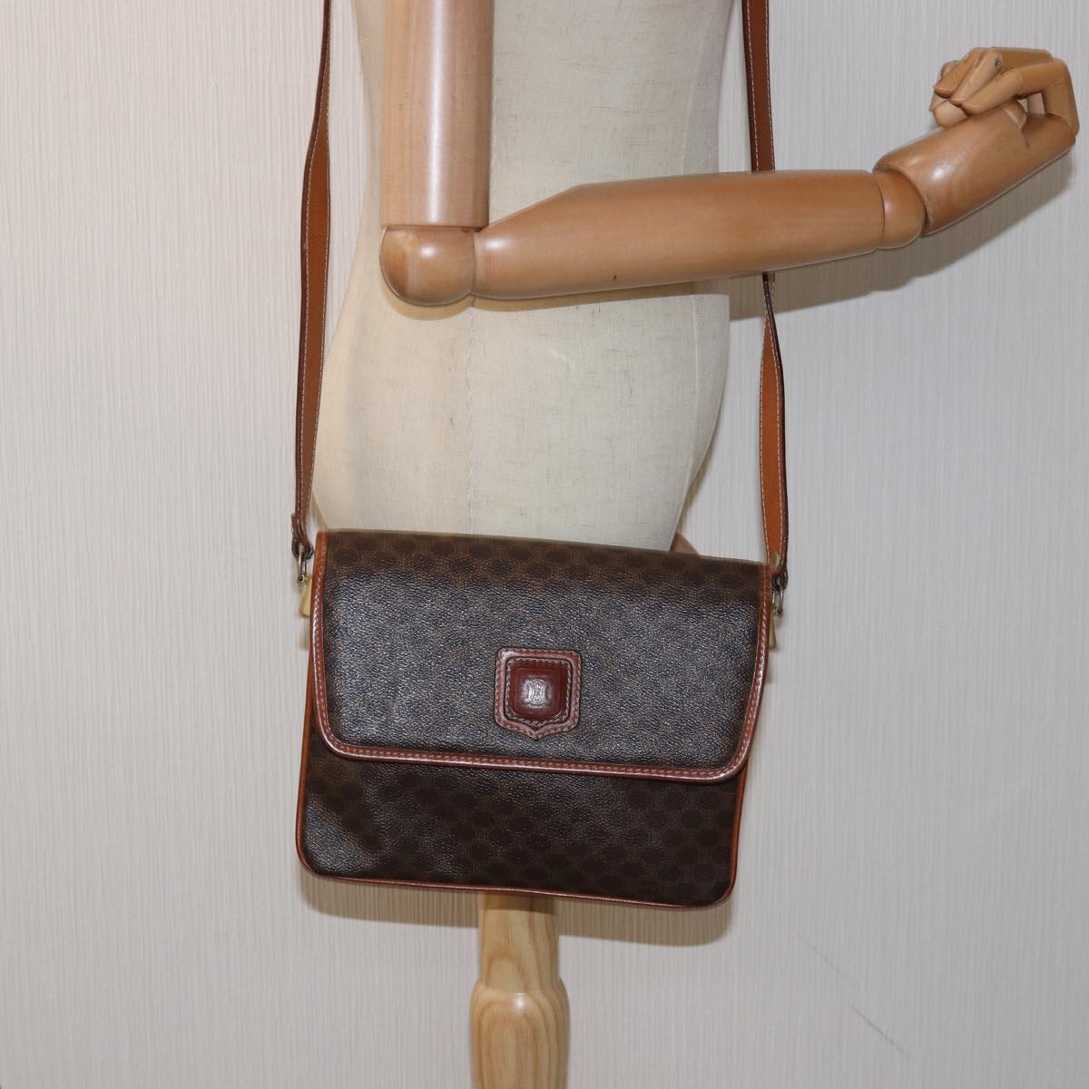 CELINE Macadam Canvas Shoulder Bag PVC Brown Auth bs14757