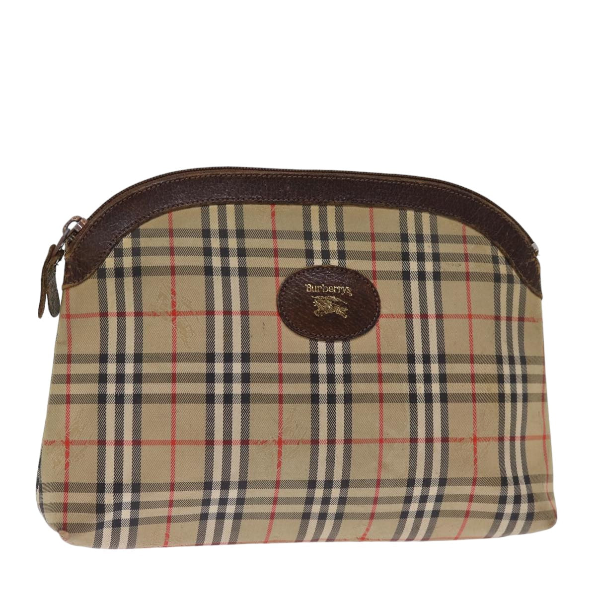 Burberrys Nova Check Pouch Canvas Beige Auth bs14768