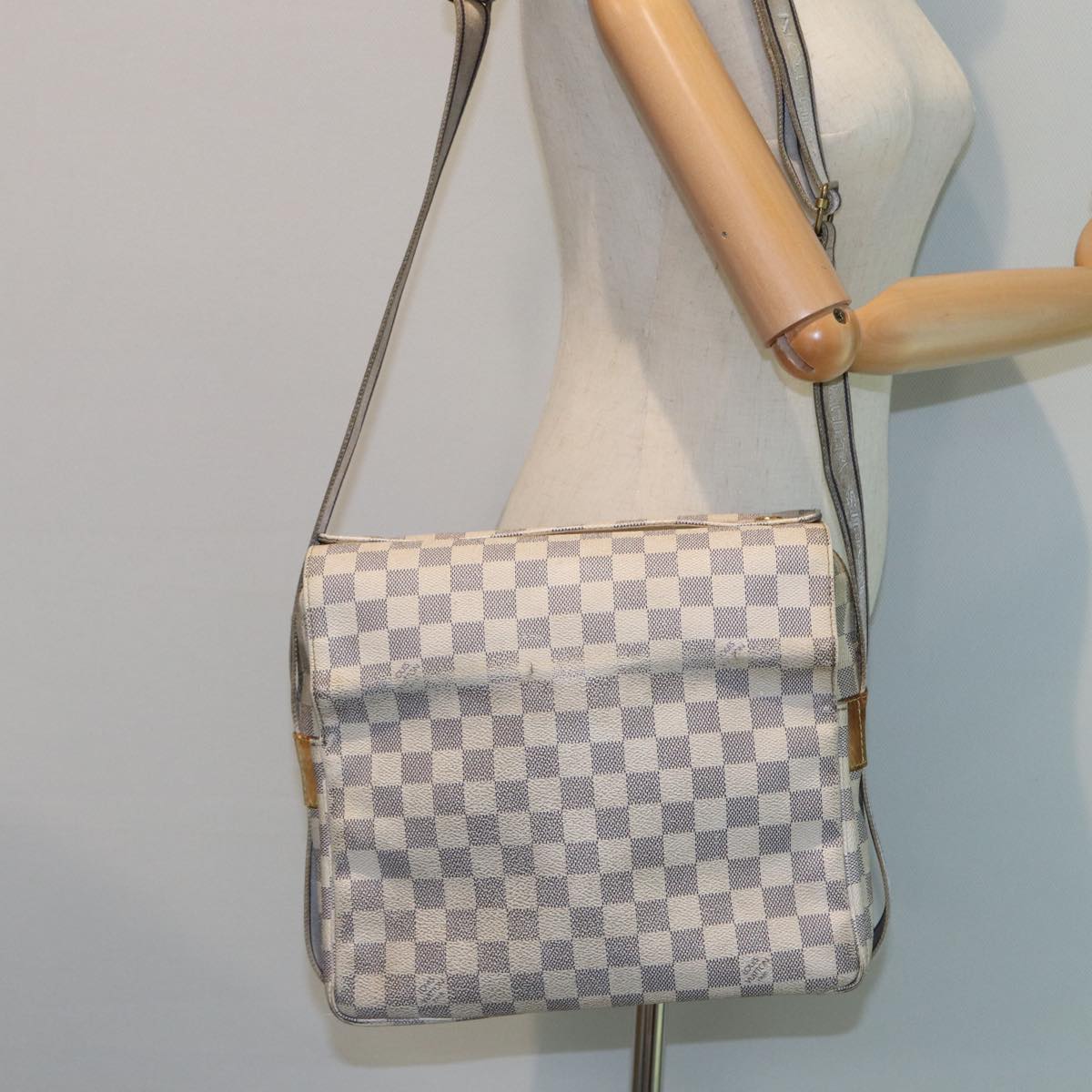 LOUIS VUITTON Damier Azur Naviglio Shoulder Bag N51189 LV Auth bs14776