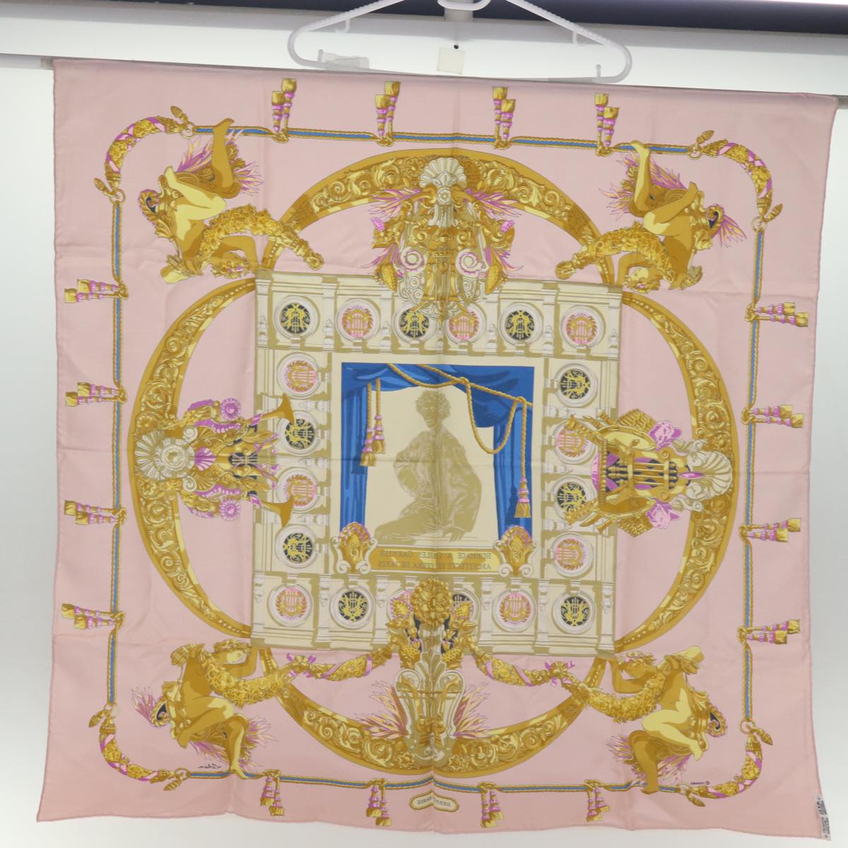 HERMES Carre 90 Scarf ""HOMMAGE A CHARLES GARNIER"" Silk Pink Auth bs14777